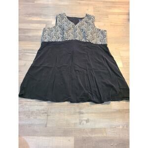 Doncaster collection 3x-4x women's silk blend black and white floral dress